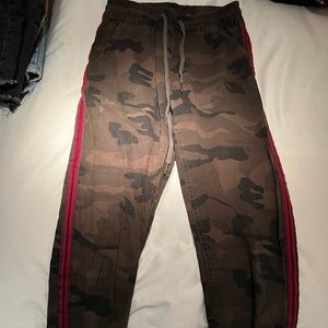 camo joggers with red accents